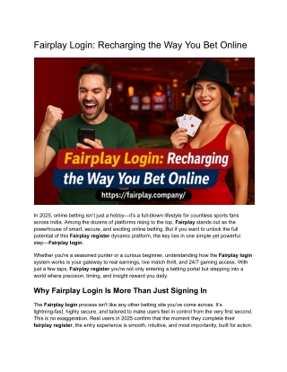 Fairplay Login_ Recharging the Way You Bet Online