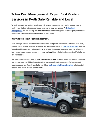 Tritan Pest Management, your trusted partner for Perth pest control services.