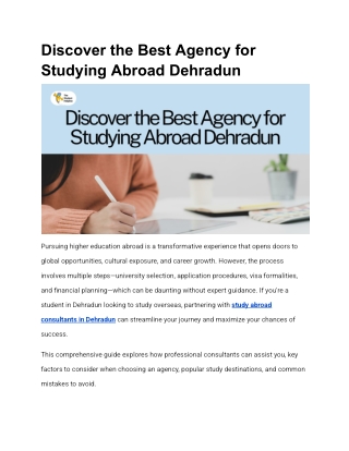 Discover the Best Agency for Studying Abroad Dehradun