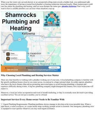 Shamrocks Plumbing and Heating Inc, Kelownas Favored Plumbing Company