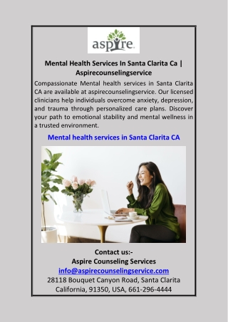 Mental Health Services In Santa Clarita Ca Aspirecounselingservice