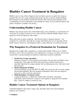 Bladder Cancer Treatment in Bangalore