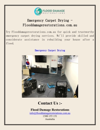 Emergency Carpet Drying - Flooddamagerestorations.com.au