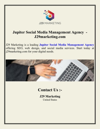 Jupiter Social Media Management Agency  - J29marketing.com