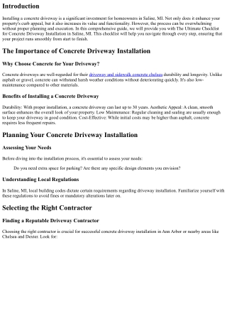 The Ultimate Checklist for Concrete Driveway Installation in Saline, MI