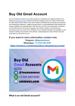 Buy Old Gmail Accounts With Verified User Info