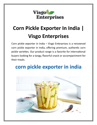 Corn Pickle Exporter In India