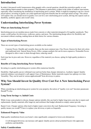 Why You Should Invest In Quality Over Cost For A New Interlocking Paver System?