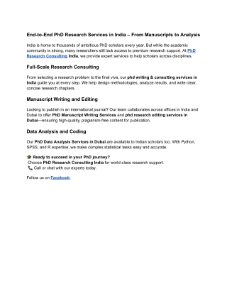 End-to-End PhD Research Services in India – From Manuscripts to Analysis