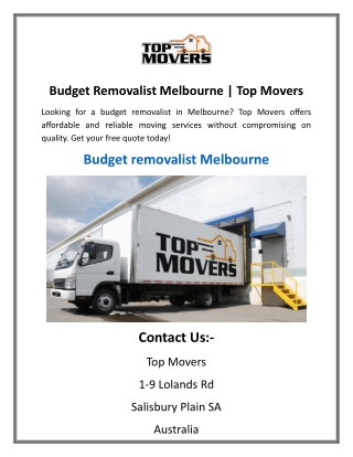 Budget Removalist Melbourne