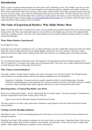 The Value of Experienced Roofers: Why Skills Matter Most