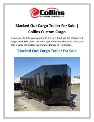Blacked Out Cargo Trailer For Sale