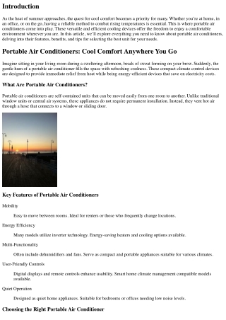 Portable Air Conditioners: Cool Comfort Anywhere You Go
