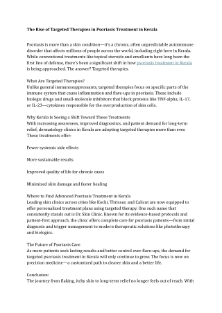 The Rise of Targeted Therapies in Psoriasis Treatment in Kerala