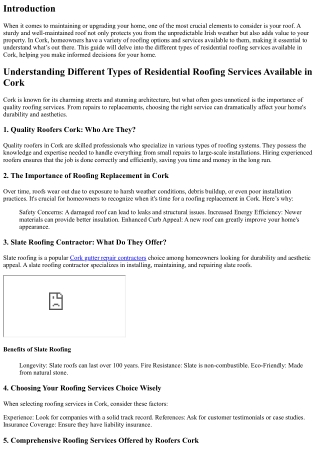 Understanding Different Types of Residential Roofing Services Available in Cork