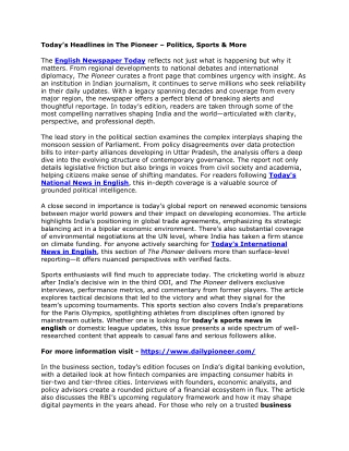 Today’s Headlines in The Pioneer – Politics, Sports & More