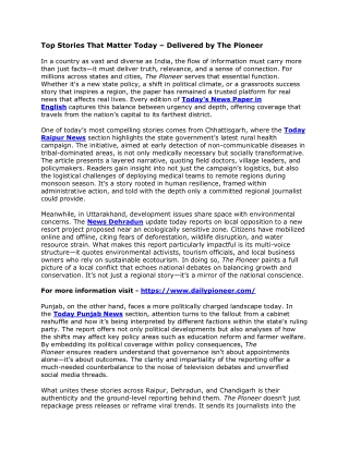 Top Stories That Matter Today – Delivered by The Pioneer