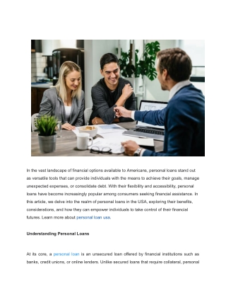 Unlocking Financial Freedom: The Power of Personal Loans in the USA