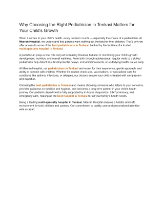 Why Choosing the Right Pediatrician in Tenkasi Matters for Your Child’s Growth