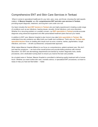 Comprehensive ENT and Skin Care Services in Tenkasi