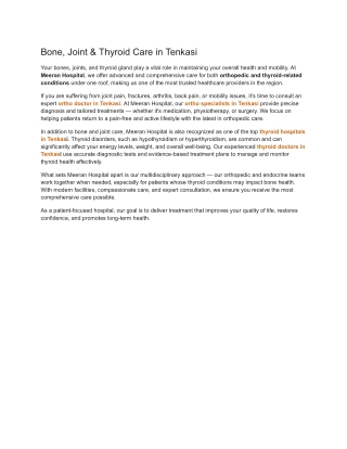 Bone, Joint & Thyroid Care in Tenkasi