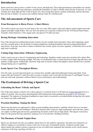 The Demand for Speed: Discovering the Globe of Sports Cars