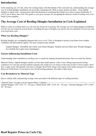 The Average Cost of Roofing Shingles Installation in Cork Explained