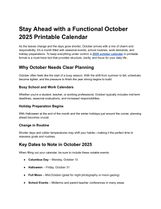 Stay Ahead with a Functional October 2025 Printable Calendar