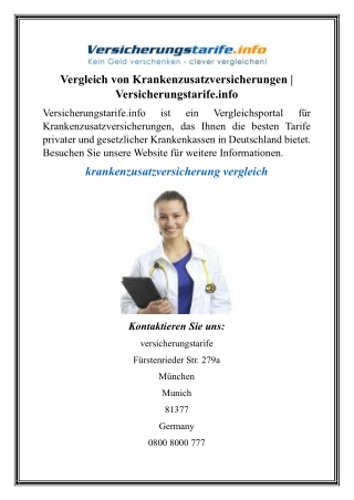 Vergleich von Krankenzusatzversicherungen  Versicherungstarife.info