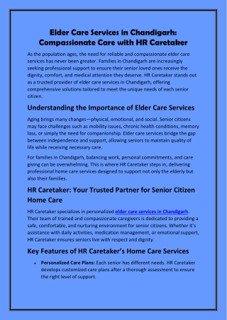 Elder Care Services in Chandigarh