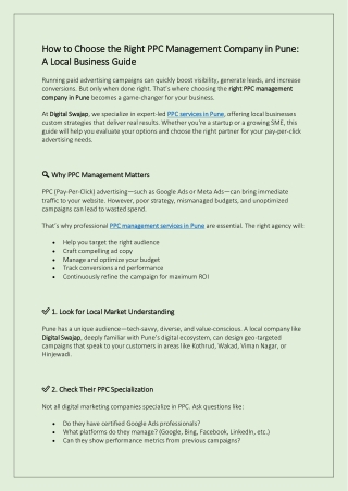 How to Choose the Right PPC Management Company in Pune A Local Business Guide