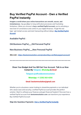 Buy Verified PayPal Account - Own a Verified PayPal Instantly