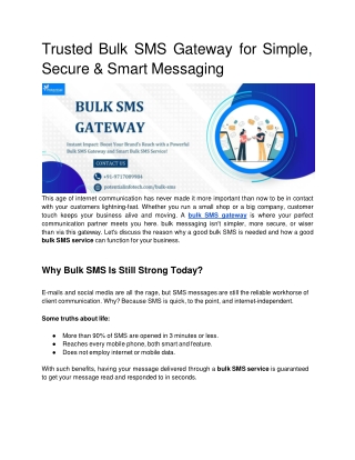 Trusted Bulk SMS Gateway for Simple, Secure & Smart Messaging