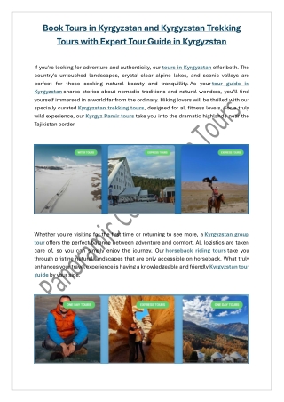Book Tours in Kyrgyzstan and Kyrgyzstan Trekking Tours with Expert Tour Guide in Kyrgyzstan