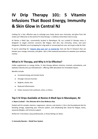 5 Vitamin Infusions That Boost Energy, Immunity & Skin Glow in Central NJ.docx