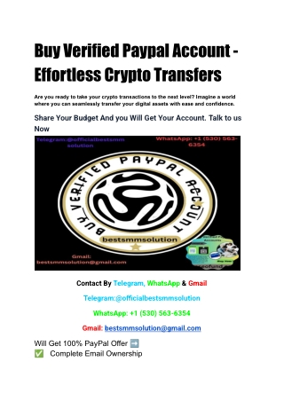 Buy Verified Paypal Account - Effortless Crypto Transfers