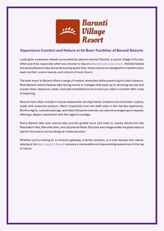 Experience Comfort and Nature at Its Best: Facilities of Baranti Resorts