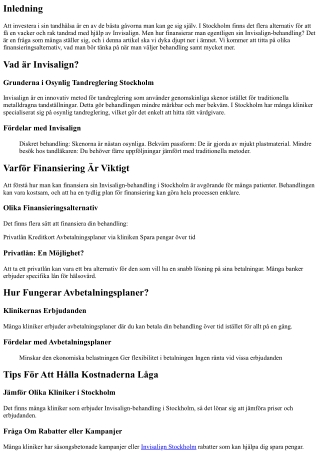 Allt om Hur Du Kan Finansiera Din Invisalign Behandling i Stockholm