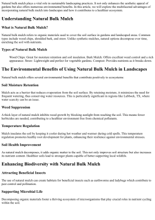 The Environmental Benefits of Using Natural Bulk Mulch in Landscapes