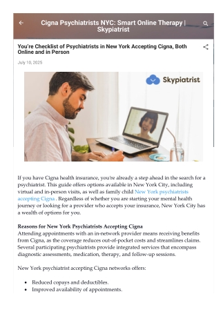 You’re Checklist of Psychiatrists in New York Accepting Cigna, Both Online and in Person