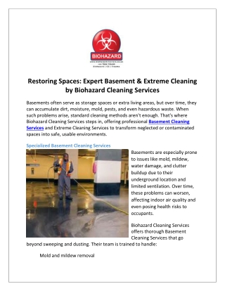 Restoring Spaces Expert Basement & Extreme Cleaning by Biohazard Cleaning Services