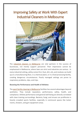 Improving Safety at Work With Expert Industrial Cleaners in Melbourne