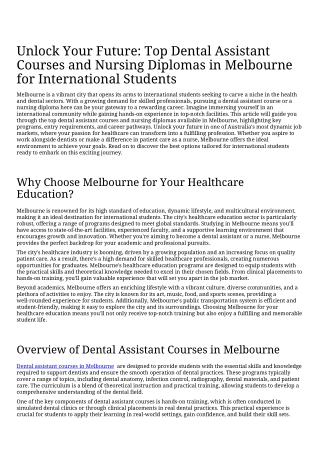 Unlock Your Future_ Top Dental Assistant Courses and Nursing Diplomas in_Melbourne for International Students