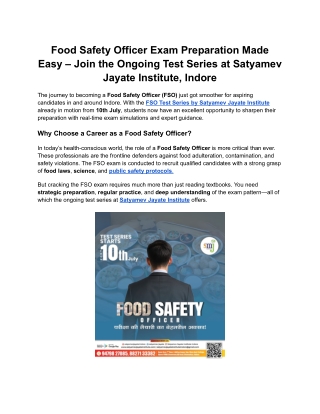 Food Safety Officer Exam