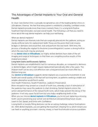 The Advantages of Dental Implants to Your Oral and General Health