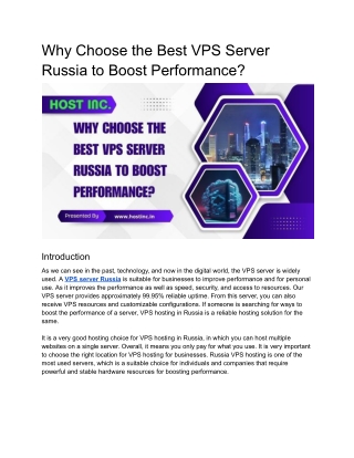 Why Choose the Best VPS Server in Russia to Boost Performance