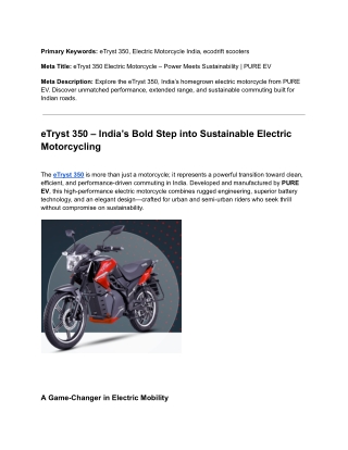 _eTryst 350, Electric Motorcycle India