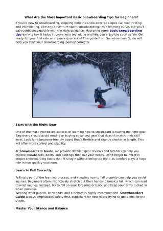 What Are the Most Important Basic Snowboarding Tips for Beginners?