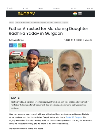Father Arrested for Murdering Daughter Radhika Yadav in Gurgaon