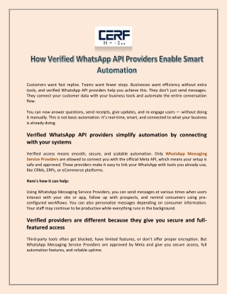 How Verified WhatsApp API Providers Enable Smart Automation